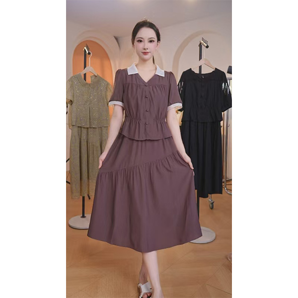【赠送运费险】L8990  2025年春夏新款时尚气质假两件中长款连衣裙