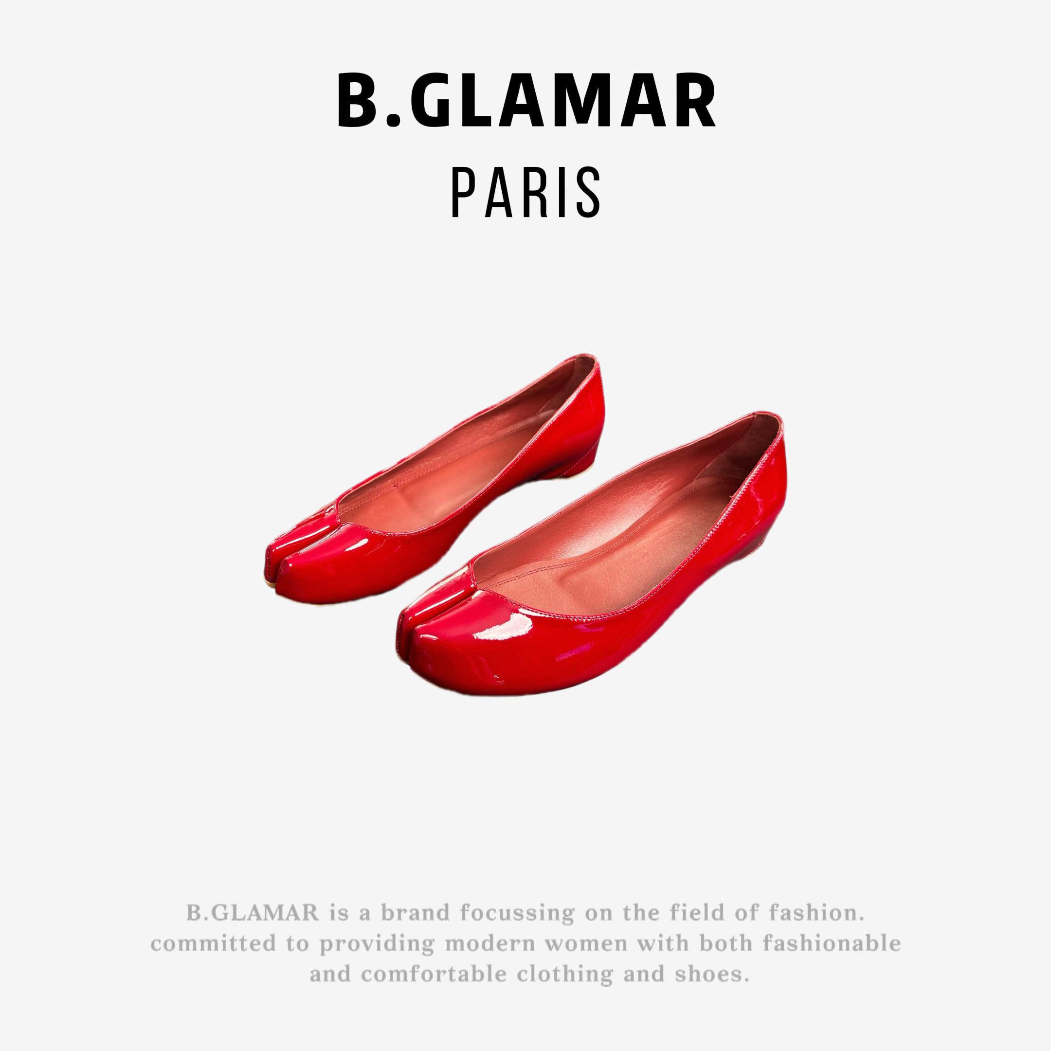 B.Glamar｜分趾跟鞋复古漆面一脚蹬红底单鞋 LG208