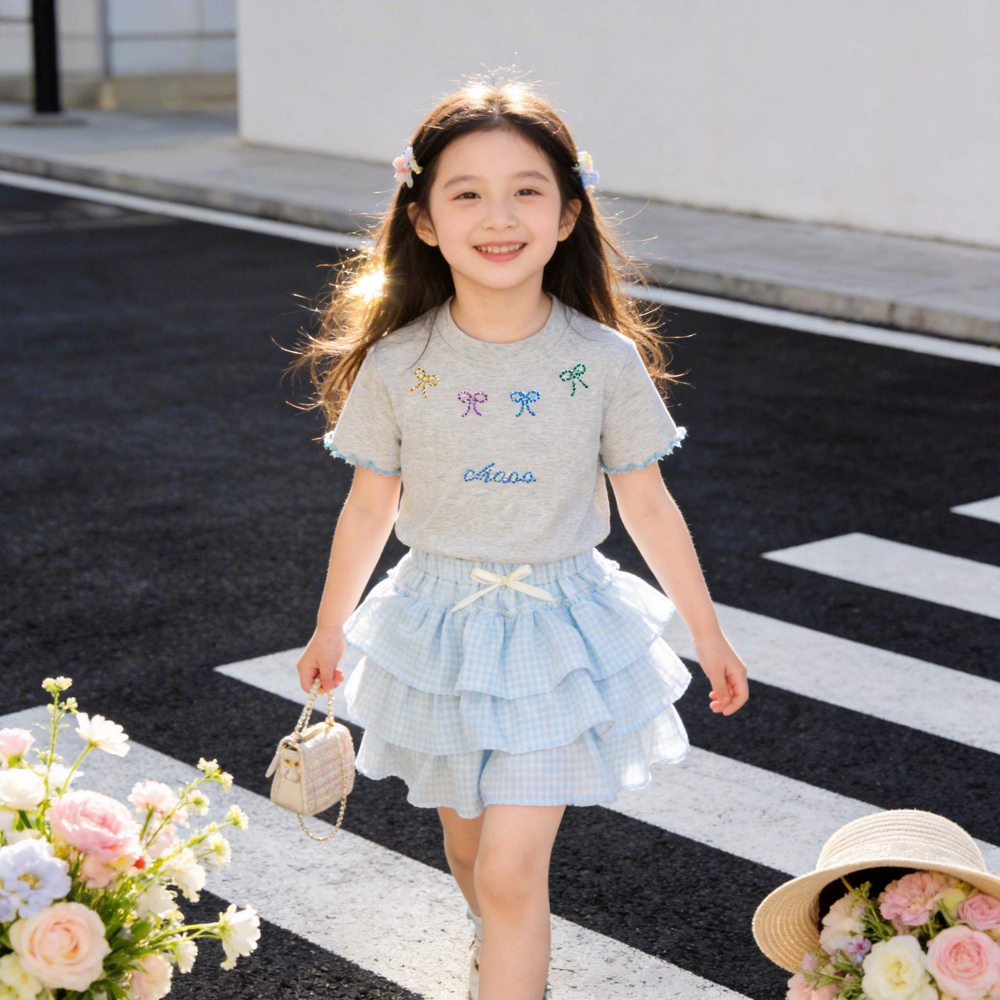 【蝴蝶效应】2026 夏季上新韩系女童蝴蝶结烫钻百搭短袖T恤D-A330