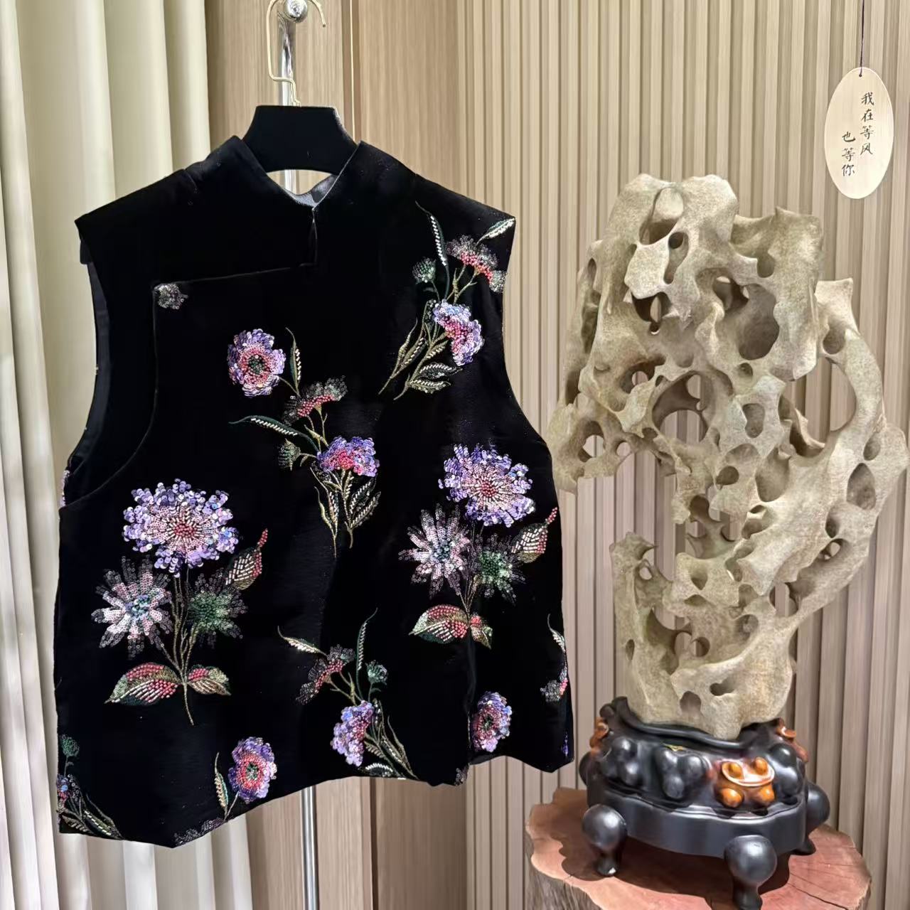 海棠花-新中式国风贵气重工亮片马甲