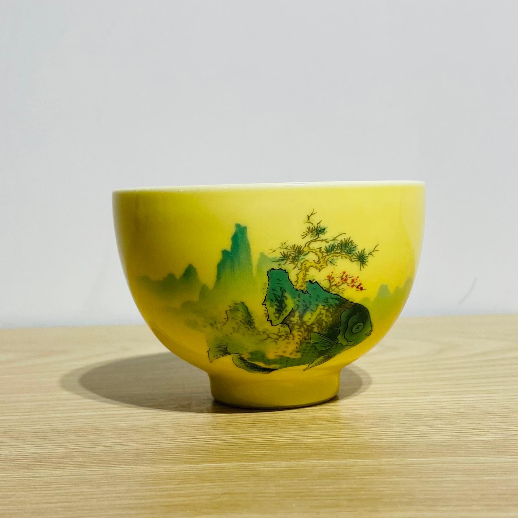 吾游茶器黄釉山海鱼圆满主人杯