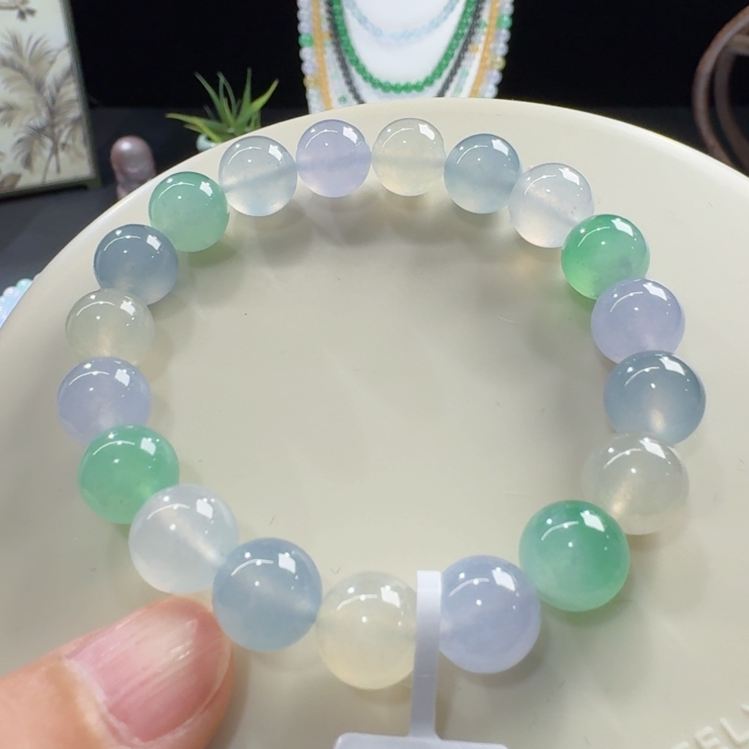 翡翠未镶嵌手链种色兼备多宝单圈10mm