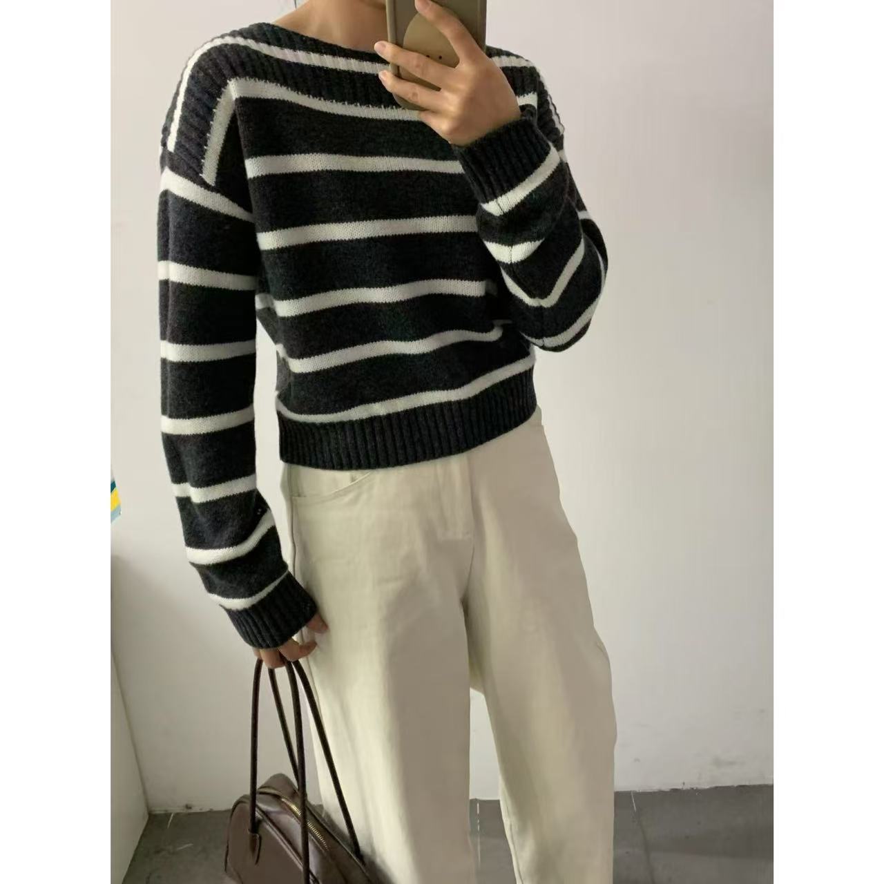 WenBei 黑白条纹针织衫百搭不挑人