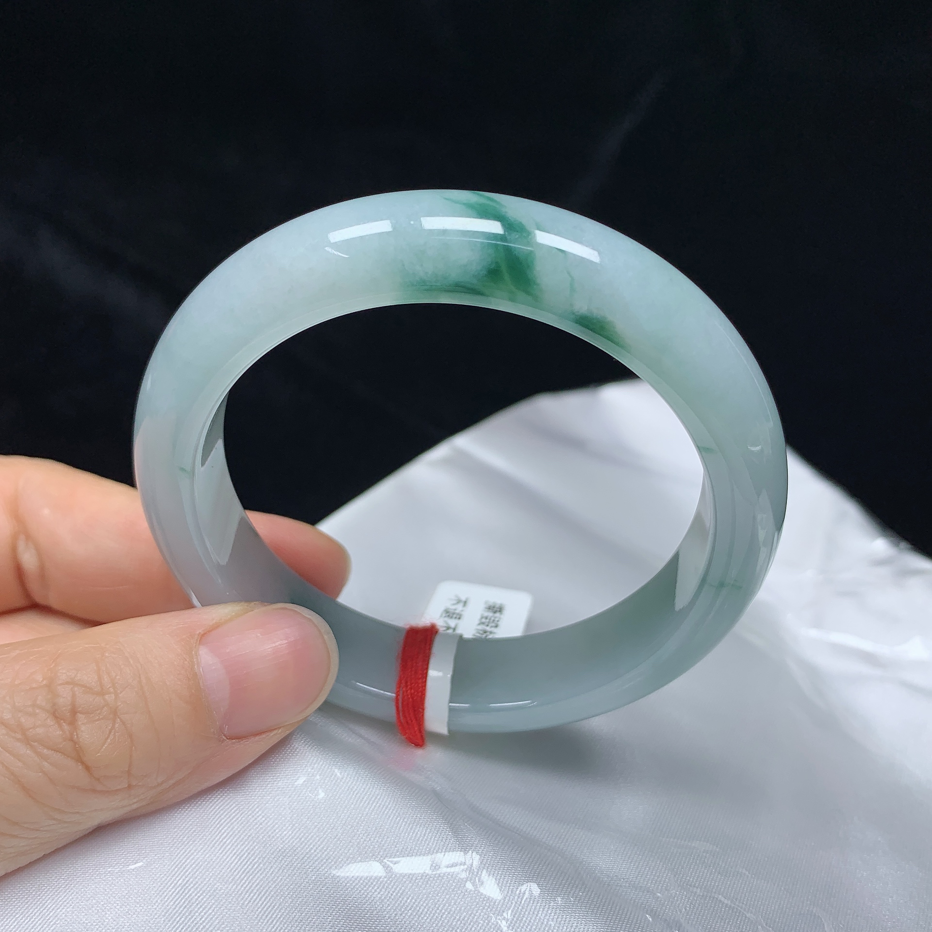 56圈飘花缅甸天然翡翠A货正圈手镯少女款时尚百搭平安镯玉镯无裂