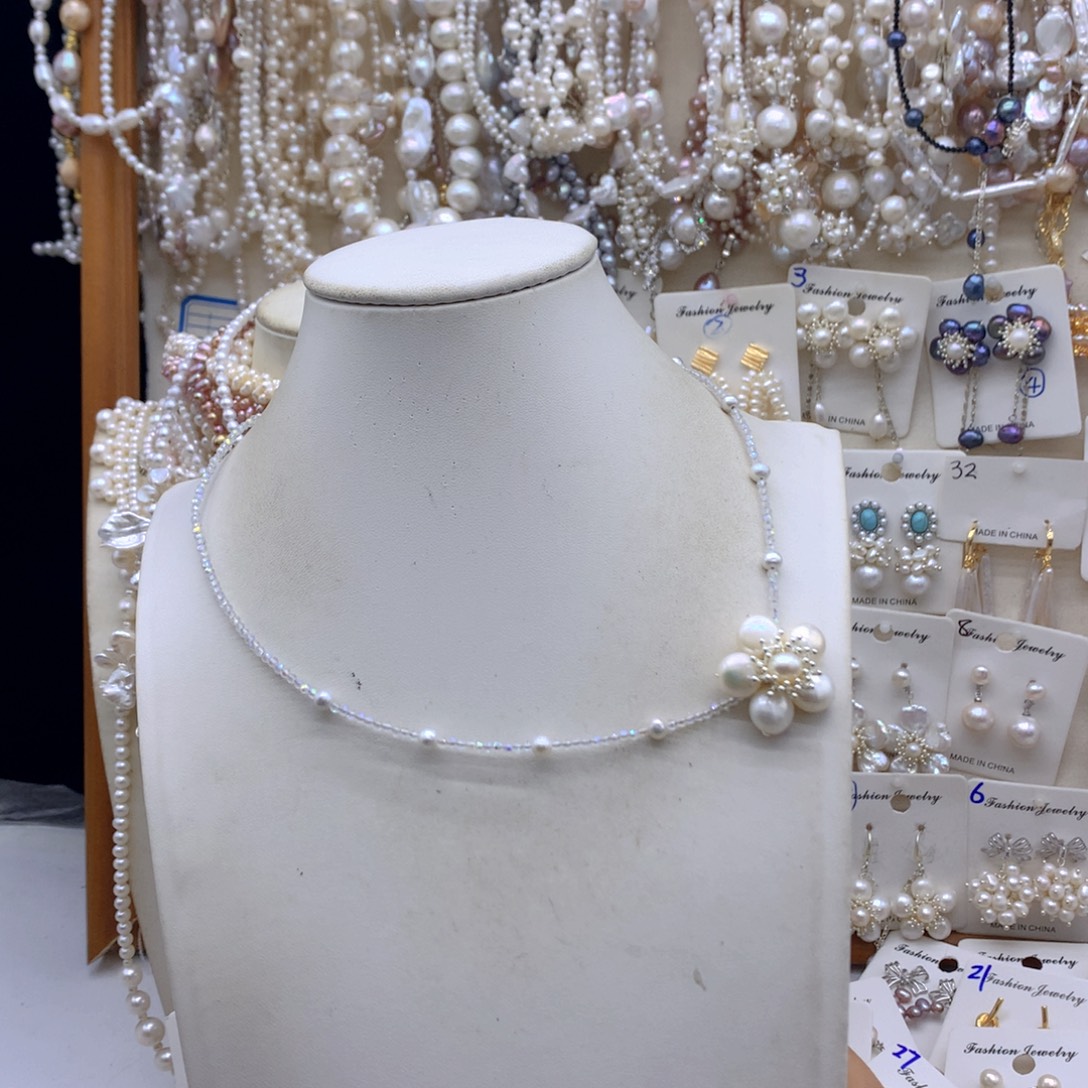 银S925镶嵌淡水珍珠项链耳饰