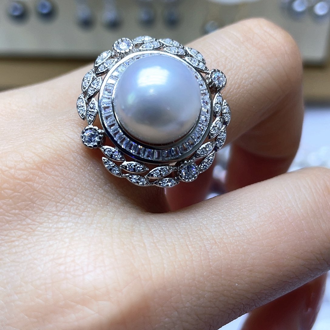 海水珍珠戒指银S925镶嵌