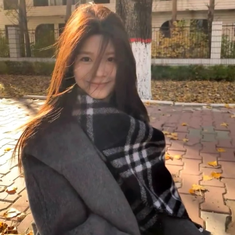 DA牌经典格纹针织羊绒围巾女冬季初秋韩版黑色围脖披肩长款保暖