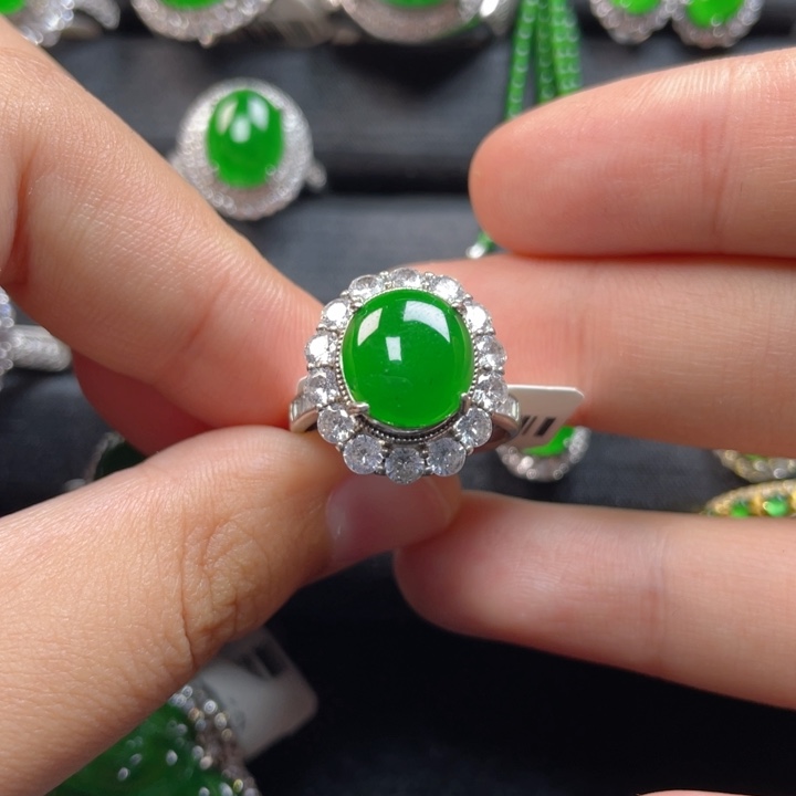 翡翠戒指银S925镶嵌戒指