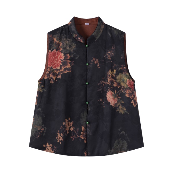 RC331010Z 25年秋冬新品桑蚕丝中式提花立领排扣马甲