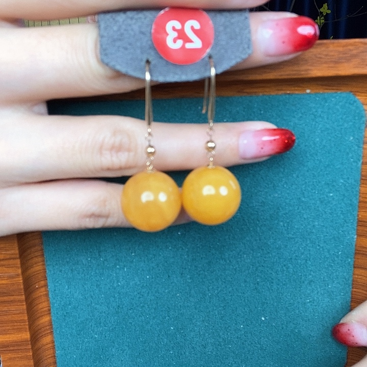 蜜蜡耳饰18K金镶嵌耳吊