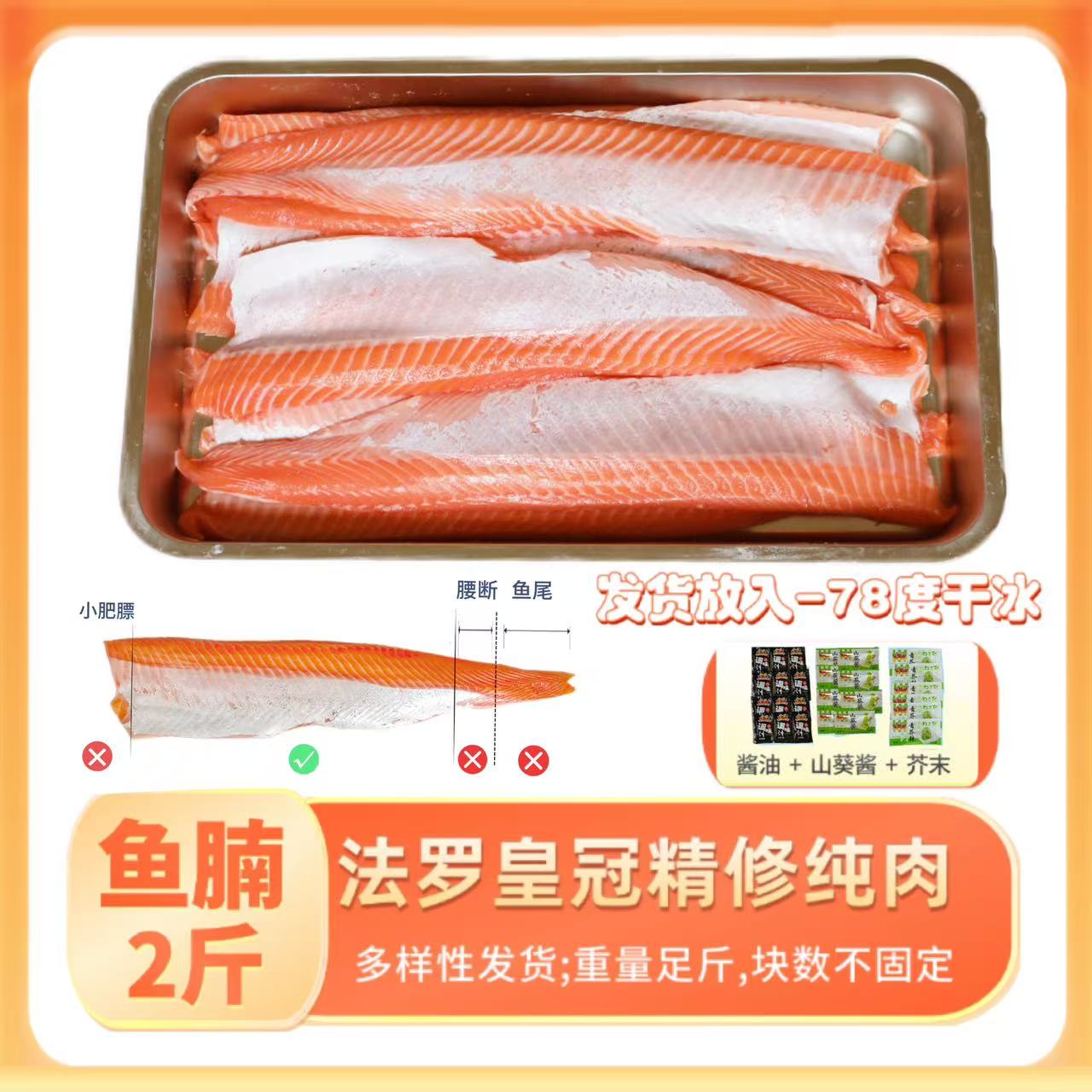 【大鱼鱼腩2斤】丹麦法罗皇冠三文鱼腩纯肉1000g【升级2.0精品】