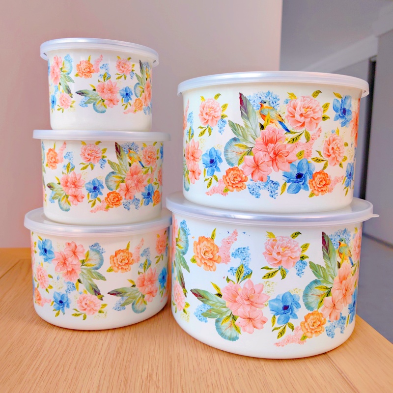 珐琅搪瓷保鲜碗 搪瓷保鲜盒 冰碗带盖 储物罐