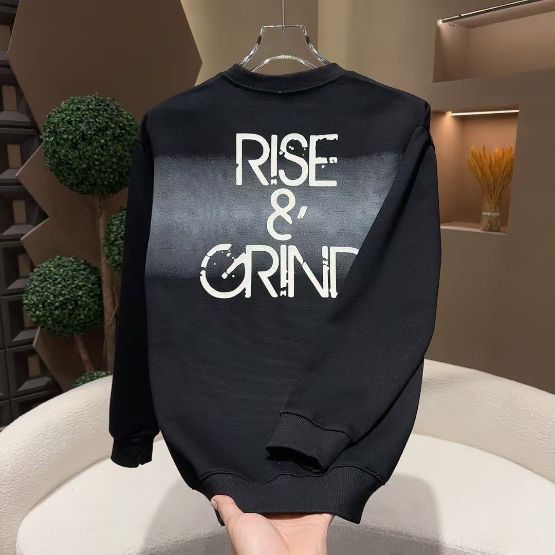 2025秋季新款潮流圆领植绒印花卫衣微宽松百搭休闲长袖上衣男ins