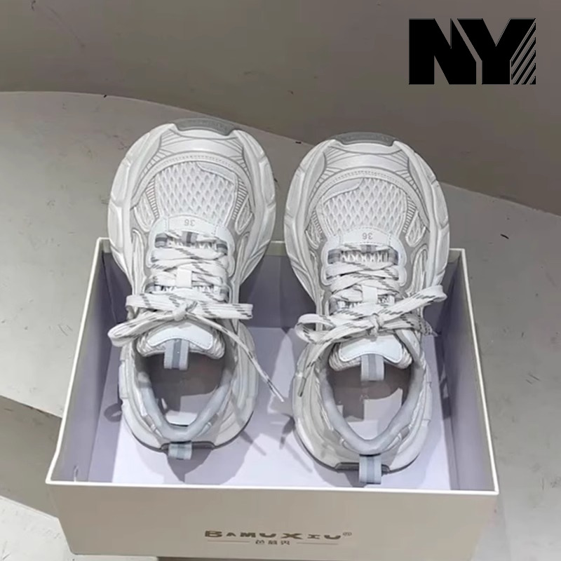 NY品牌网面老爹鞋女2025秋季新款超轻软底透气休闲厚底增高运动鞋