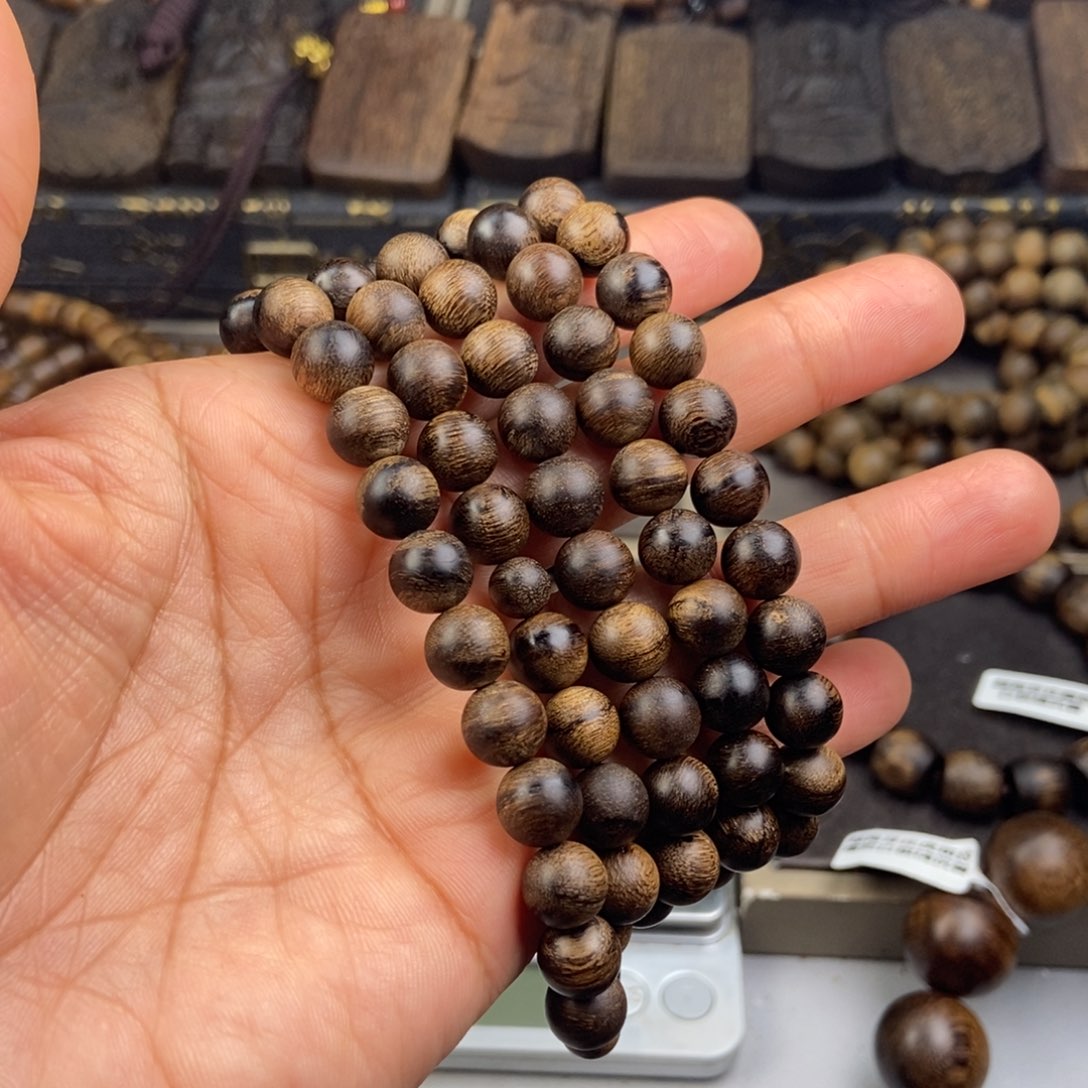 沉香手串老*-越南芽庄白虎斑留疤