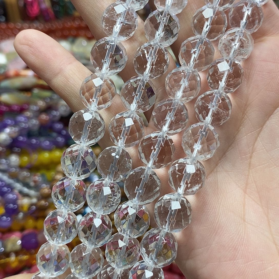 玛瑙/玉髓未镶嵌珠宝半成品白水晶切面卡12m拍二发一