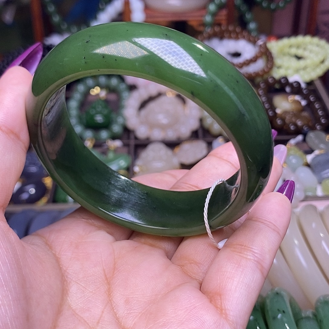 和田玉未镶嵌颈饰碧玉宽版老料宽版手镯58.8