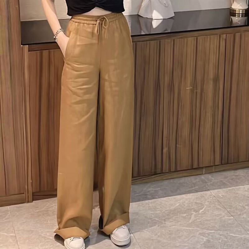 {专柜}商场同款2025春夏百搭松紧腰系带亚麻阔腿裤休闲裤5100552