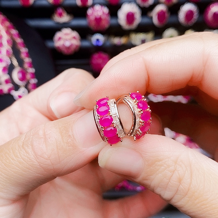 耳饰红宝石银S925镶嵌