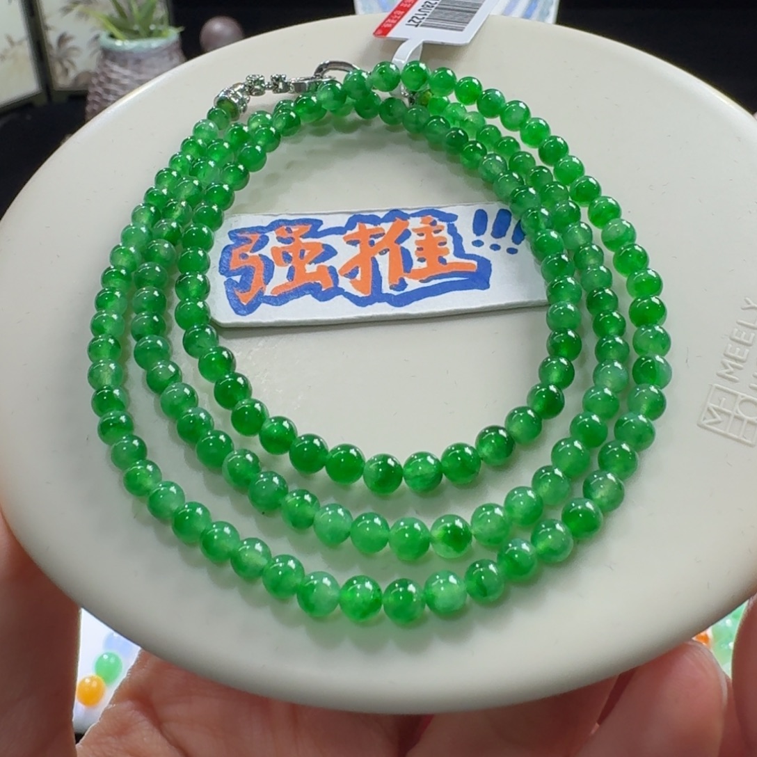 翡翠未镶嵌手链力力力力力推！炸光高冰阳绿小米珠3.8-4.2mm
