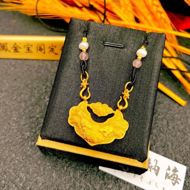 新中式锦鲤锁包时尚气质黑绳项链