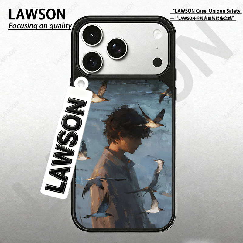 油画男孩磨砂磁吸黑边苹果17promax/16/15华为小米防摔防汗手机壳