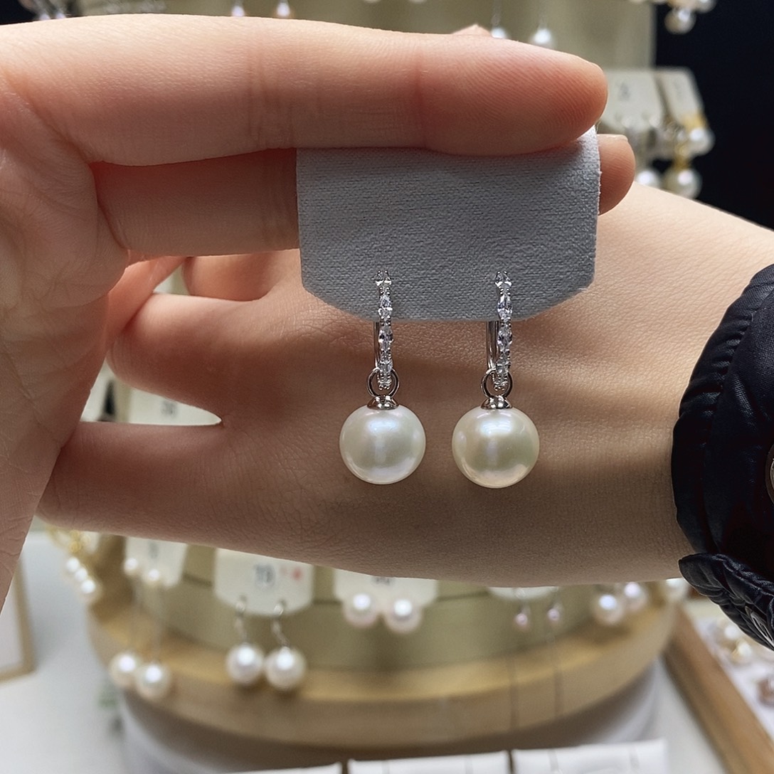 银S925镶嵌淡水珍珠耳饰