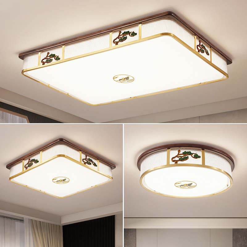 新中式胡桃木客厅吸顶灯餐厅风扇灯卧室吸顶灯大气简约迎客松新款