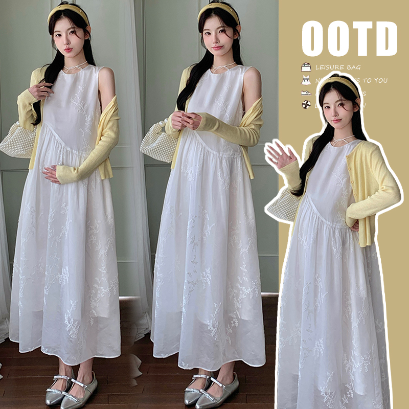 【苏安诺】孕妇夏装法式高级感提花背心连衣裙夏季外穿防晒衣两件套