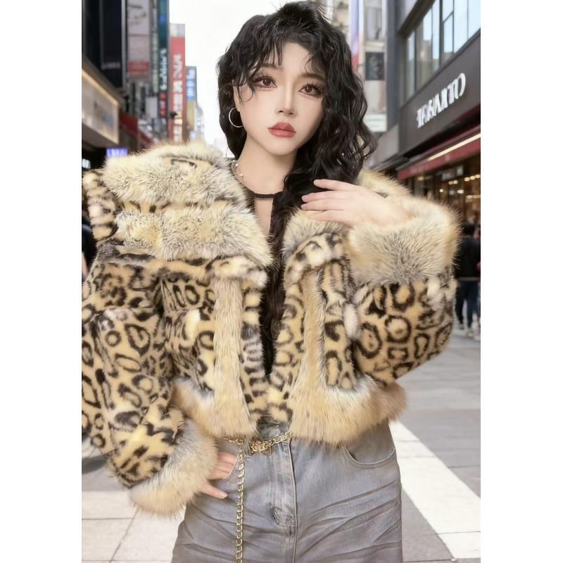 001休闲风冬季长袖豹纹短款短外套女士气质