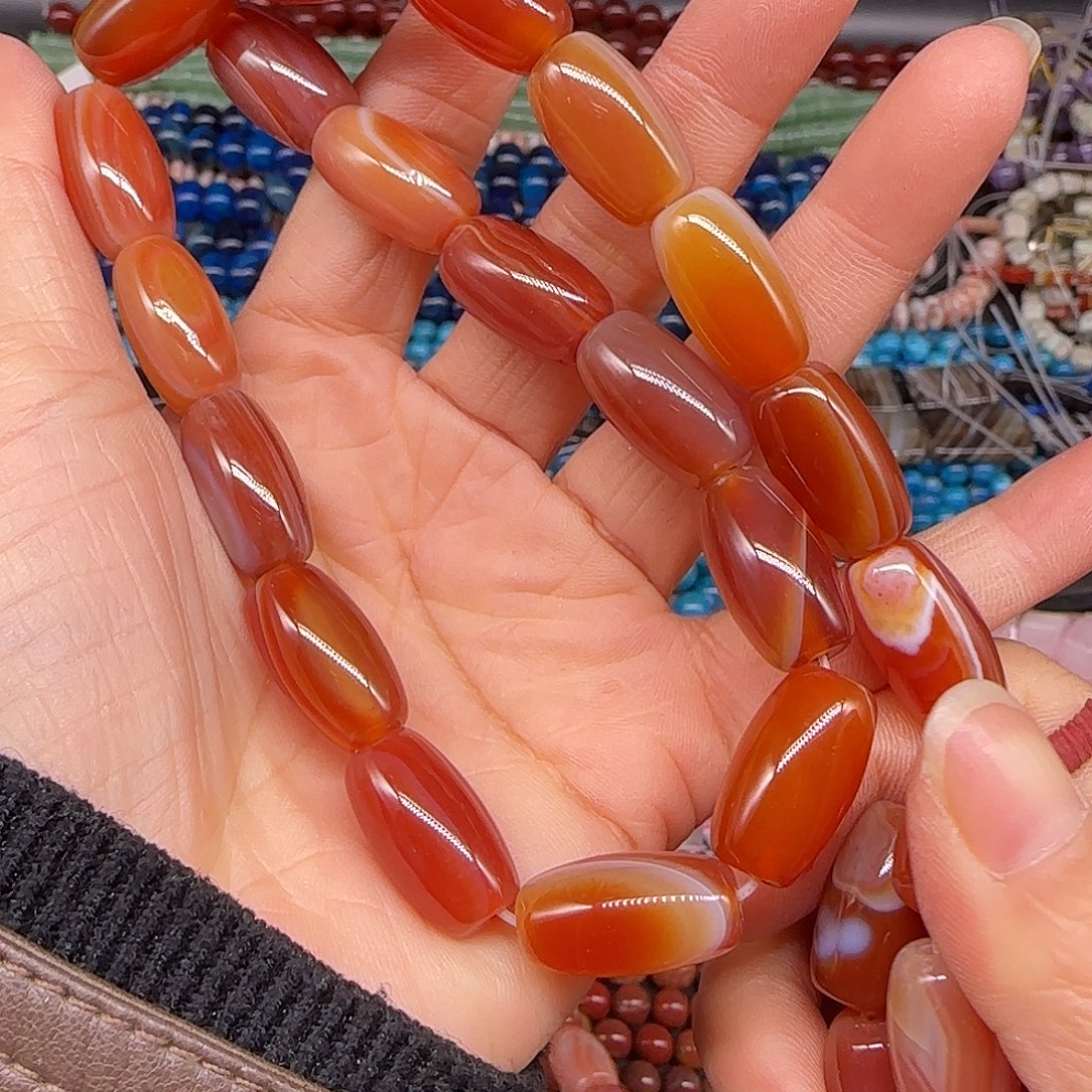 玛瑙/玉髓合金珠宝半成品红玛瑙缠丝桶珠10-18mm一条