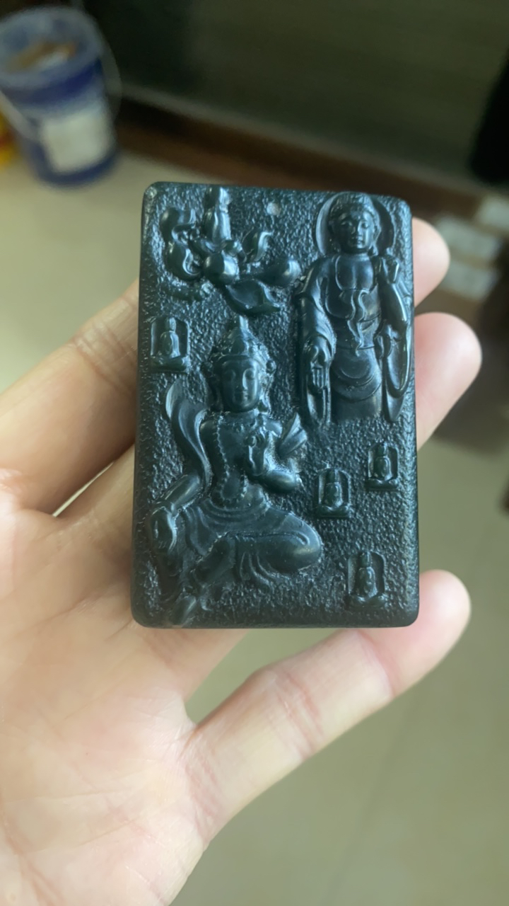 和田玉青玉观音牌子 