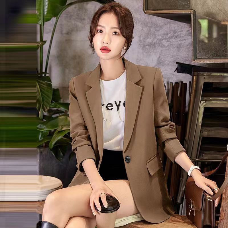 春秋新款韩版休闲宽松小西装外套女纯色西服显瘦时尚百搭气质96