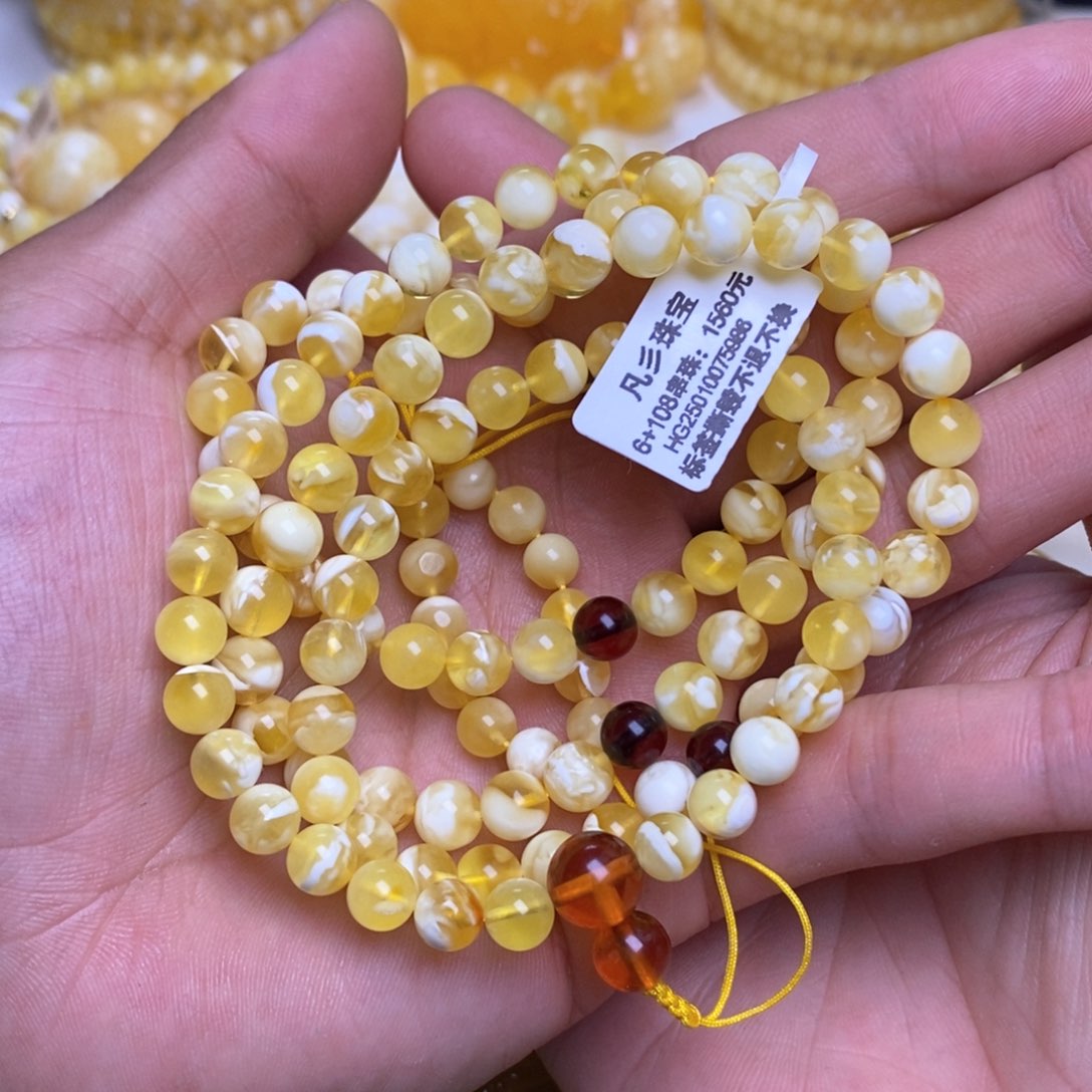 【闪购商品】蜜蜡裸石未镶嵌6+圆珠108手串