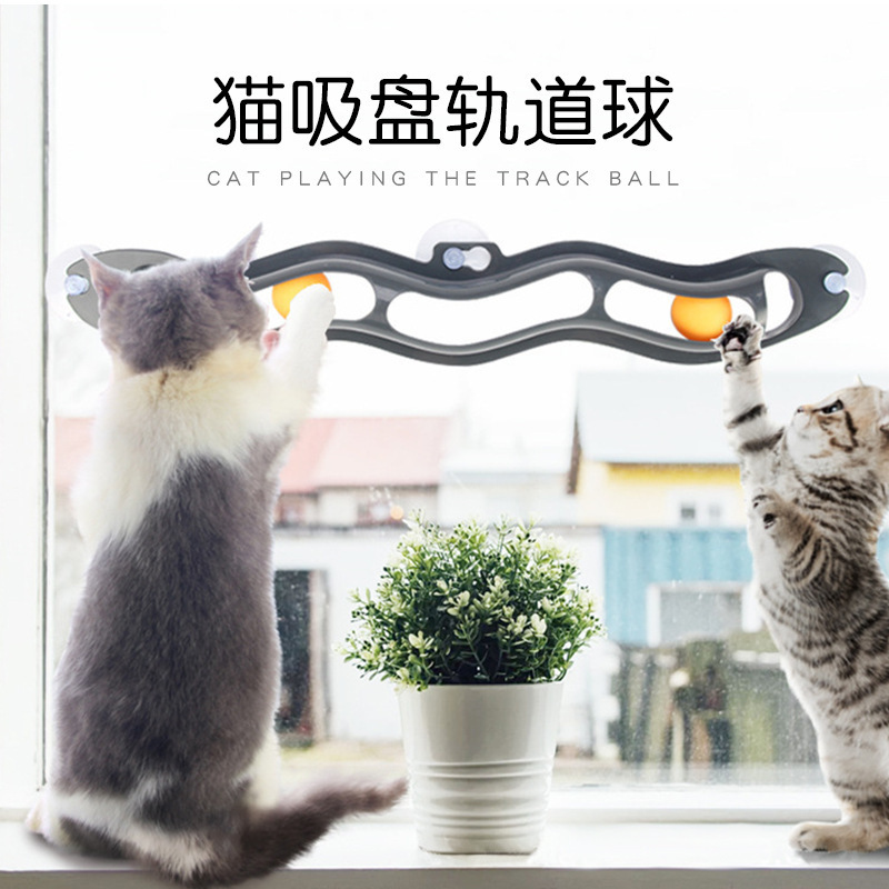 新品窗台墙壁解闷自嗨吸盘波浪型乒乓球猫猫生活必备用品