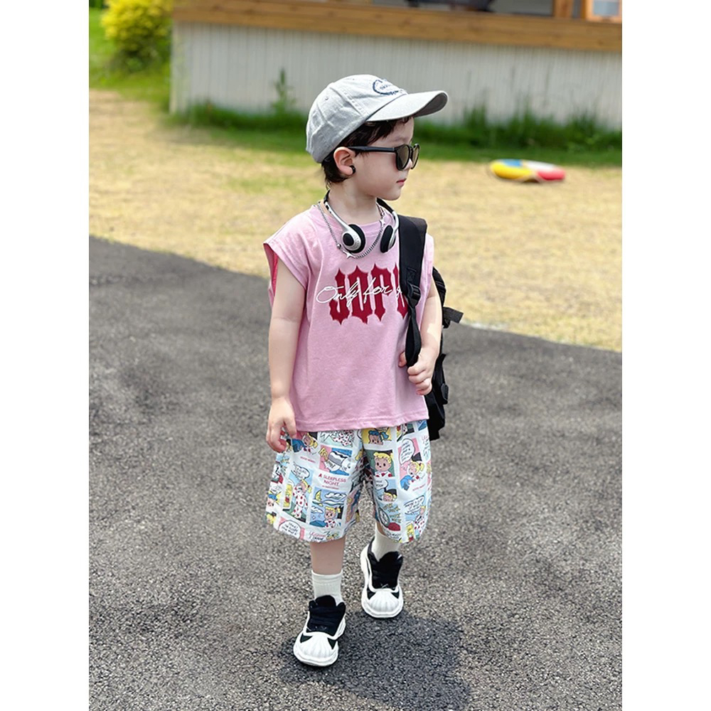 1445男女童夏季字母动漫卡通套装