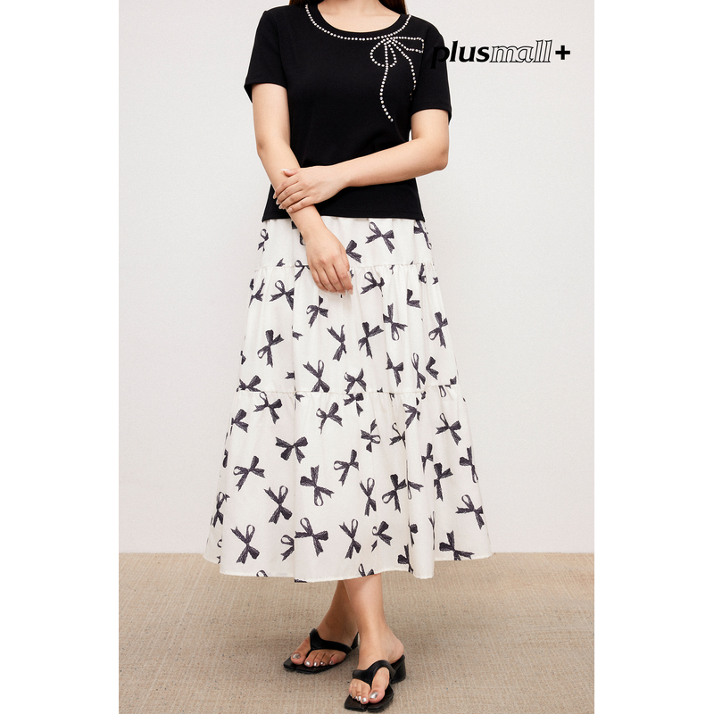 【折扣款】PLUSMALL 奶霜蝴蝶 蝴蝶结印花初恋通勤印花裙PM2505256