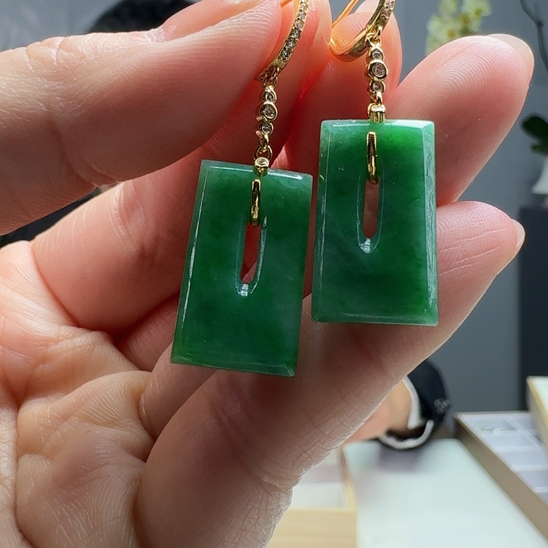 翡翠耳饰银S925镶嵌天然