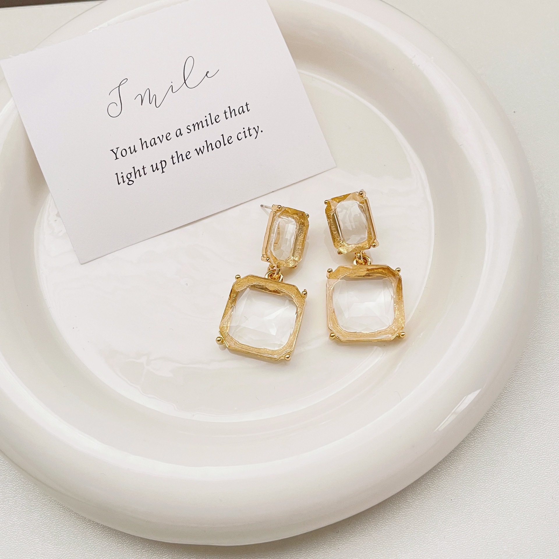 合金耳饰 F643透明方块耳环