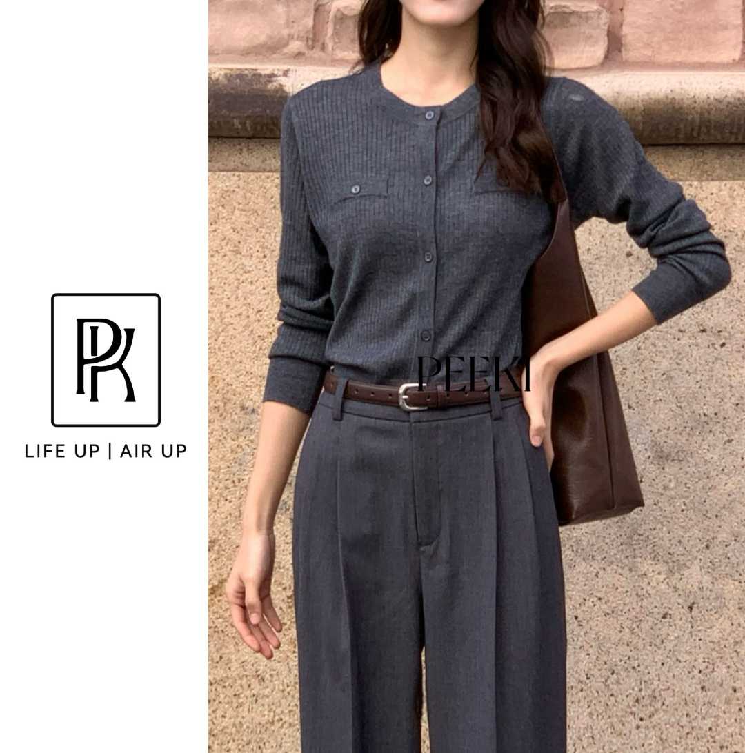 PEEKI/早秋上新 气质显瘦纯色圆领百搭针织开衫/28022