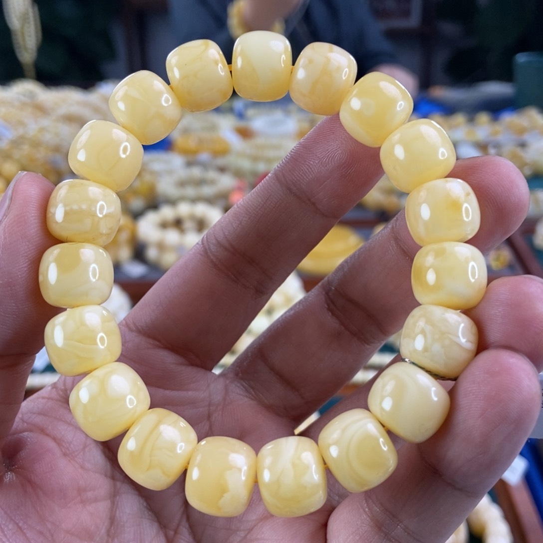琥珀珠宝奇石未镶嵌12+白花蜡手串22.74