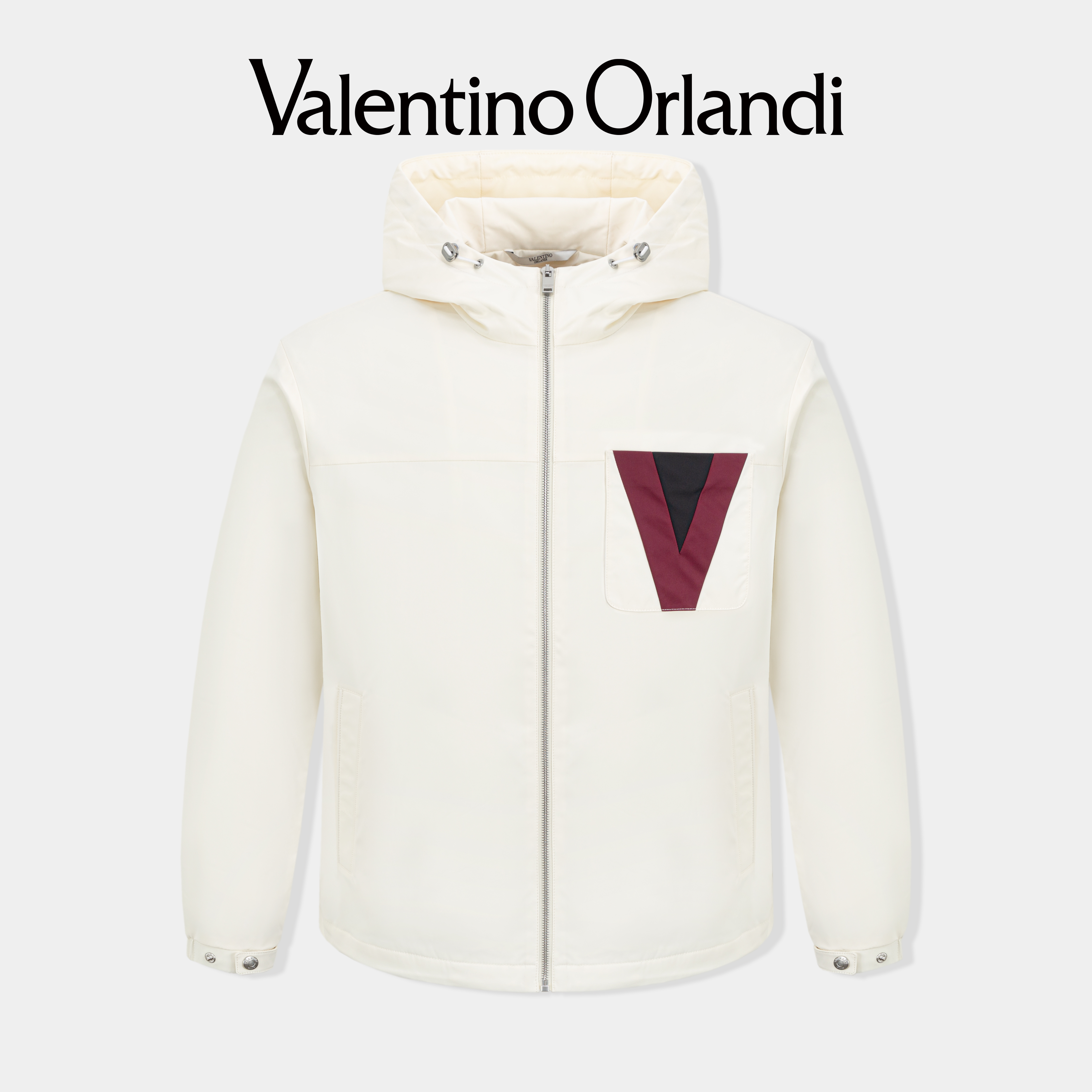 Valentino orlandi男士秋冬时尚百搭撞色V标真口袋连帽棉服外套