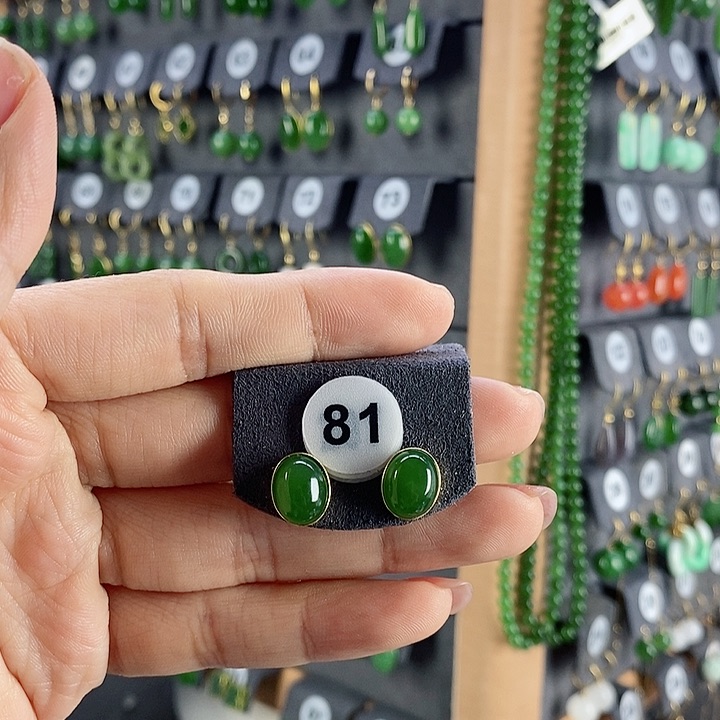 和田玉耳饰18K金镶嵌