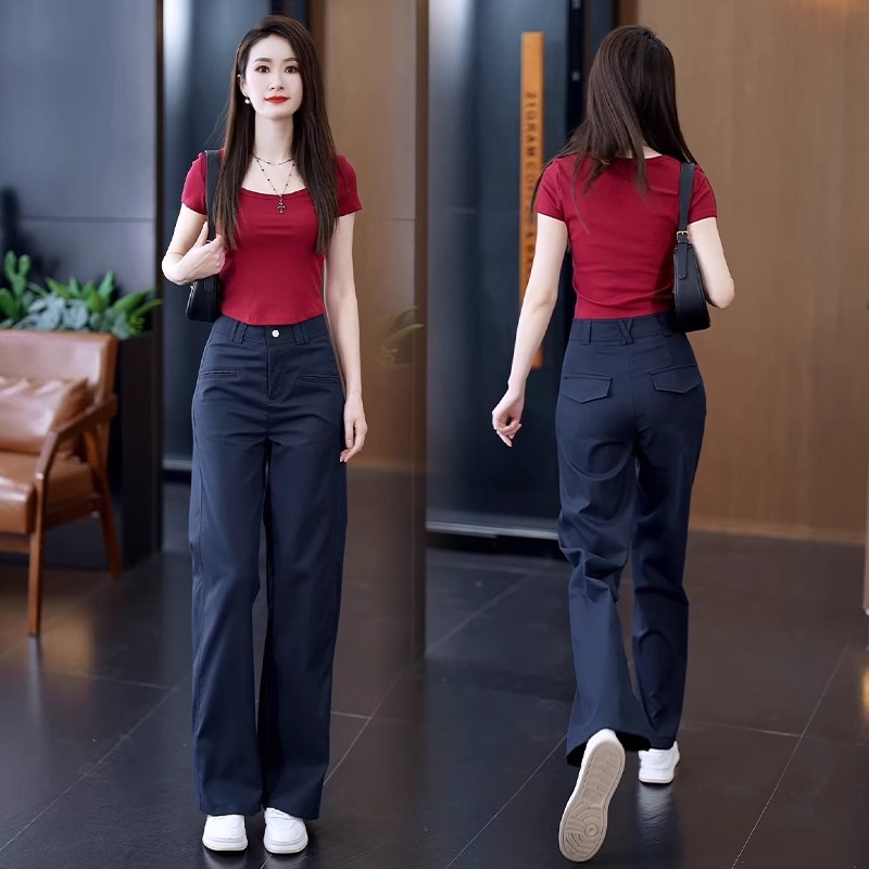 天丝窄版阔腿裤女2025秋季新款高腰显瘦休闲西装裤百搭直筒裤子