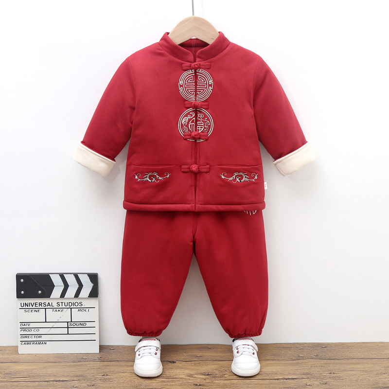 男宝棉套装男童唐装大红色中国风国潮婴儿抓周服周岁服6029