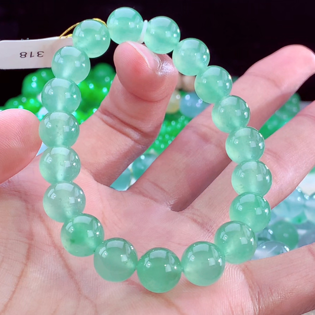 收藏级玻璃种晴钢手串老坑缅甸天然翡翠A货种色兼备行家品质手链
