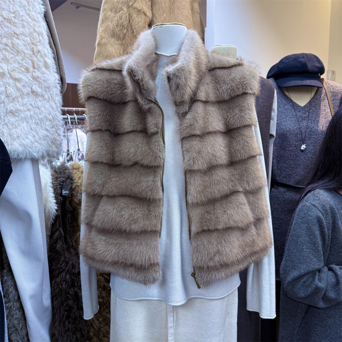 千金风立领马夹保暖网红宽松毛毛厚款冬季拉链气质女士