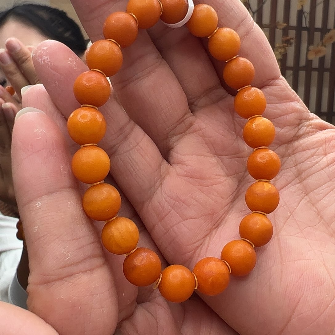 裸石琥珀未镶嵌橘皮手串9mm