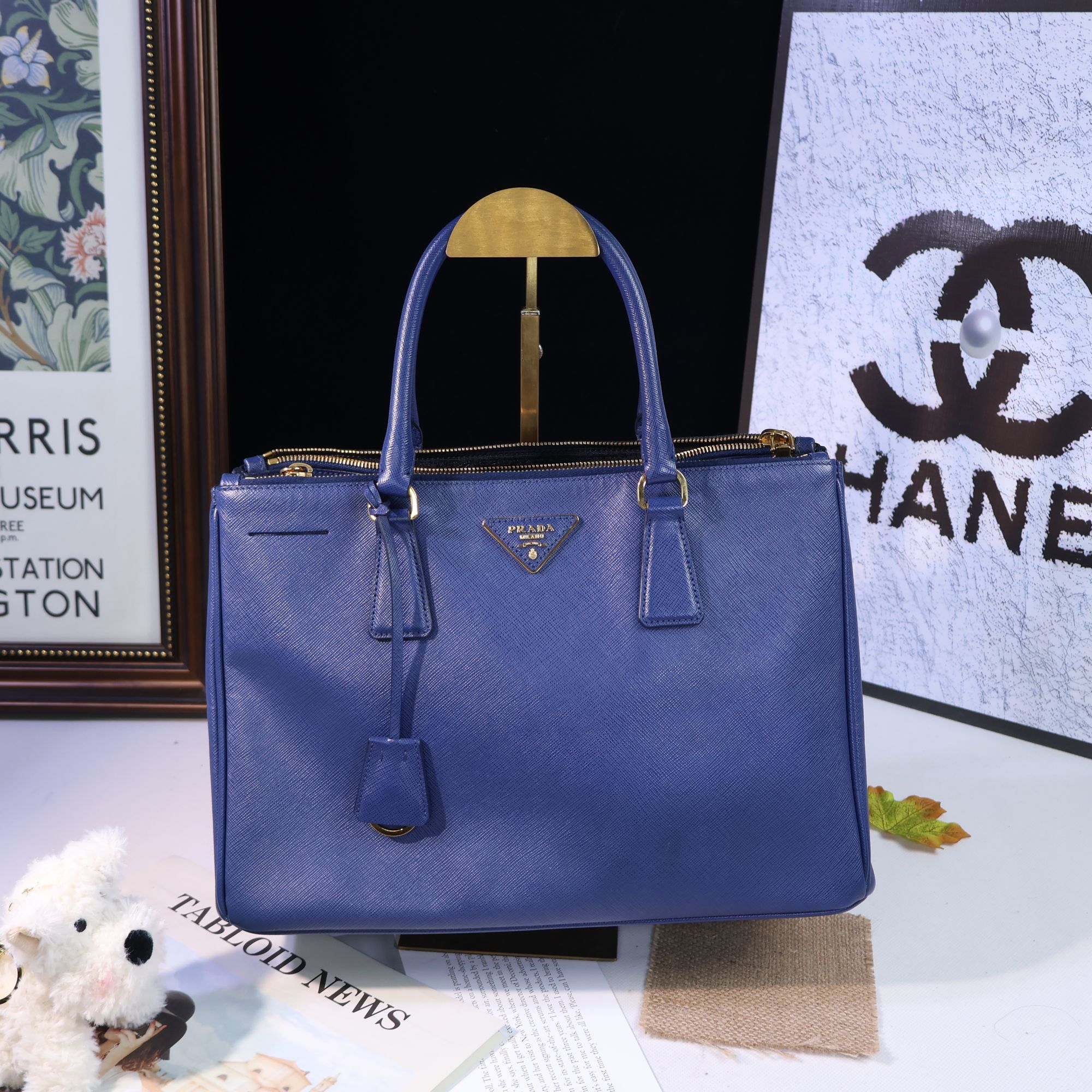 95新 Prada/普拉达 A1365蓝色手提袋轻奢时尚休闲百搭女士大号