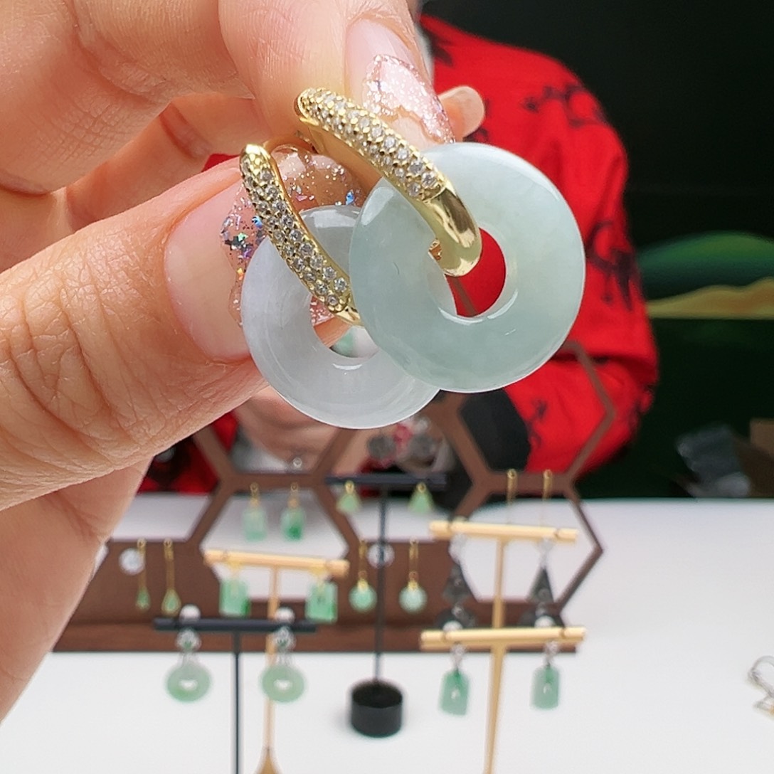 翡翠耳饰银S925镶嵌天然翡翠耳饰银s925镶嵌